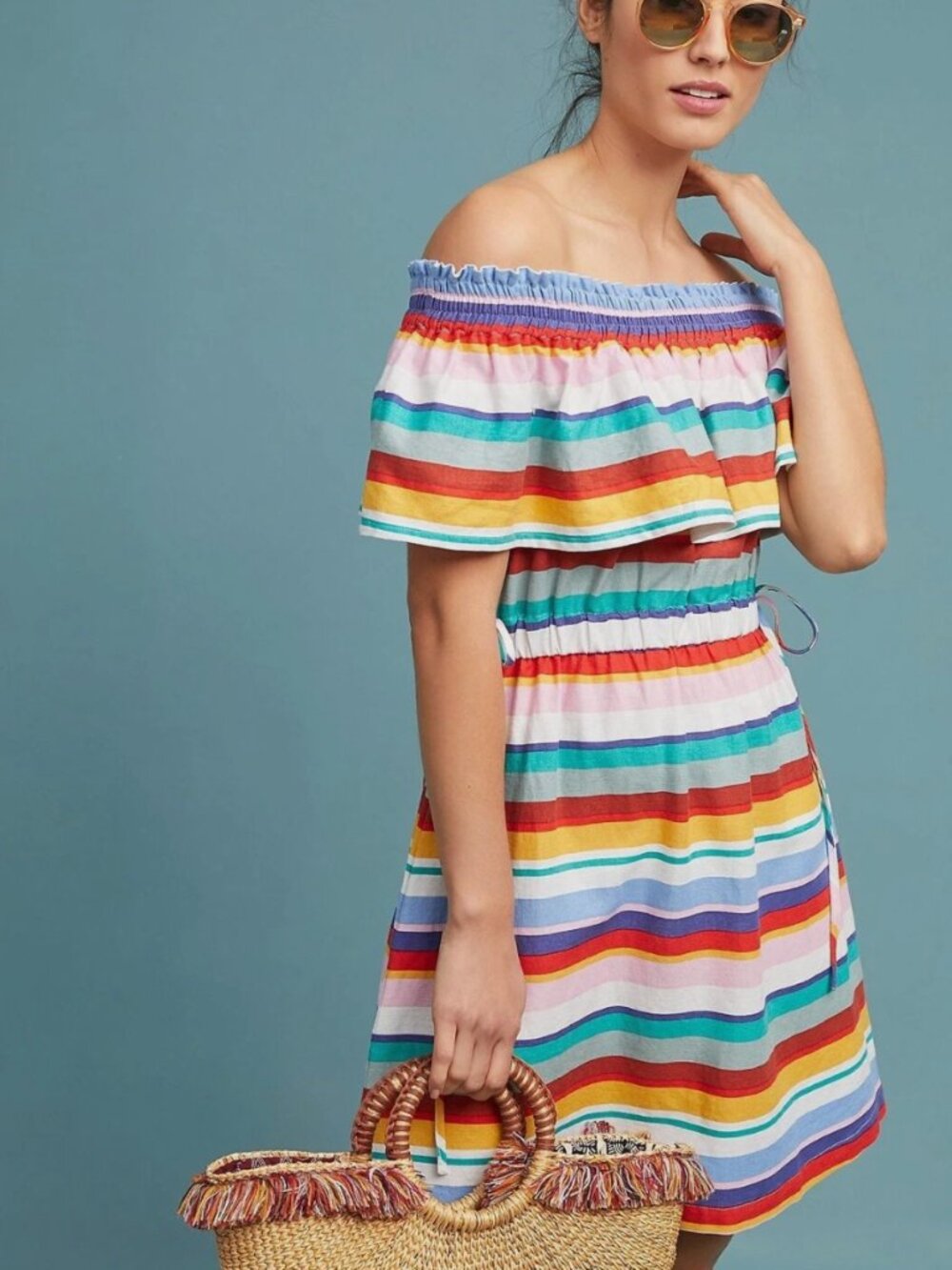 Anthropologie | Colorful Striped Off The Shoulder Dress | 4our Dreamers